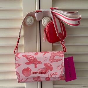 ☀️Betsey Johnson Pink Crossbody Bag With Coral Sea Life and Coin pouch